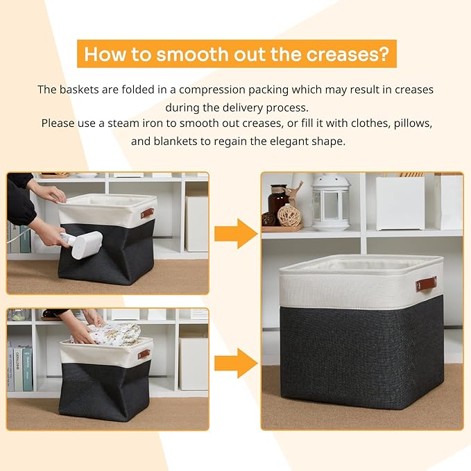 DULLEMELO Storage Baskets, 13 Inch Cube Storage Bins for Shelves Closet Nursery Toy Storage, Foldable Linen Closet Organizers Storage Baskets for Toy Closet Storage?4 Pack - 13" White&Black)