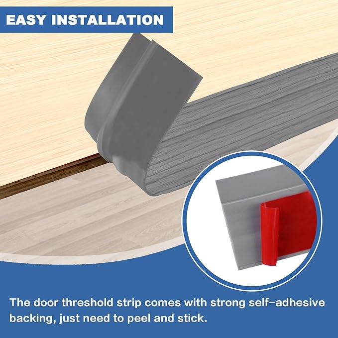 Vinyl Door Threshold Flooring Transition Strip Self Adhesive Carpet Edging Strip for Laminate Doorway Edge Threshold from 3/5" to 4/5" (Light Gray Wood Grain, 6.6 Ft)