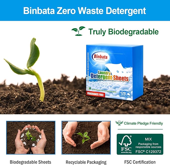 Laundry Detergent Sheets, Up To 128 Loads Hypoallergenic Eco-Friendly Unscented Biodegradable Plastic Free Liquidless Sheets Suitable for Sensitive Skin