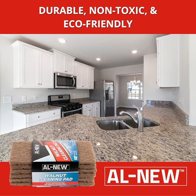 AL-NEW Walnut Cleaning Pads | Versatile, Scratch Resistant Household Cleaning & Scouring Pads for Kitchen Cleaning, Dishes, Pots, Pans & More (6 Pack)