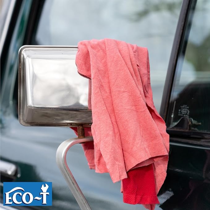 10 Lb Box Eco-T Mechanic Shop Rags - Colored T-Shirt Material, 100% Recycled, Eco-Friendly, High Absorbency, Low Lint, Low-Cost, Industrial Use Wiping Cloth