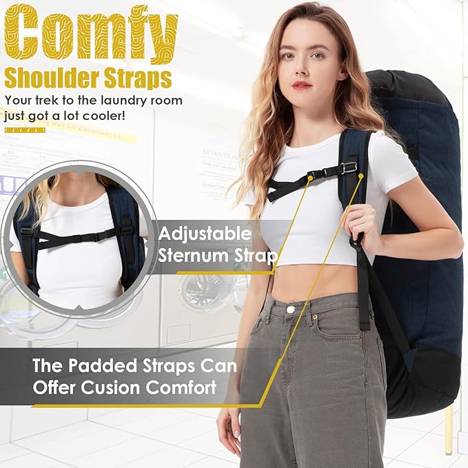 Laundry Bag for College,115L Backpack Extra Large Heavy Duty, Gifts College Dorm, Dorm Room Essentials Girls, Dirty Clothes Travel, Beach, Camping, Apartment and Laundromat, Leaves Jungle
