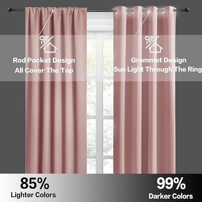 RYB HOME Peach Blush Rod Pocket Blackout Curtains for Bedroom Living Room Dining Baby Nursery Morden Decor Thermal Insulated Room Darkening Curtains,W 42 x L 54 inch,2 Panels