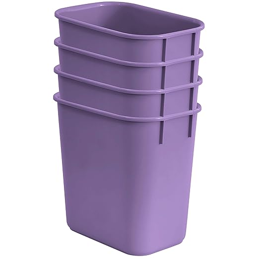Acrimet Wastebasket, Deskside Bin, 3.25 Gallon/13 Quart/ 12 Liter (Plastic) (Purple Color) (Set of 4)