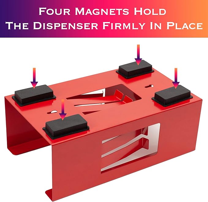 EHOMEA2Z Magnetic Glove Holder,Glove Box Holder,Glove Dispenser,Durable Coated Steel,Space Saving Design for Work,Shop, Garage,Medical Office,Laundry Room,Kitchen,Hospital,Fridge,Wall Mount (Red)