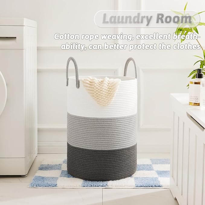 Laundry Basket,Woven Cotton Rope Laundry Hamper,40L for Decorative Storage of Dirty Clothes,Toys and Blankets in Bathroom,Bedroom and Living Room