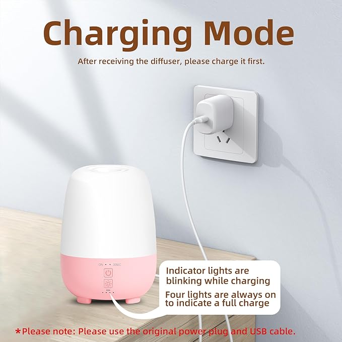 Cordless Essential Oil Diffuser 150ML, Rechargeable Battery, 7H Runtime, 7 LED Lights, Mini Portable Aromatherapy Diffuser for Home, Office, Bathroom, Travel