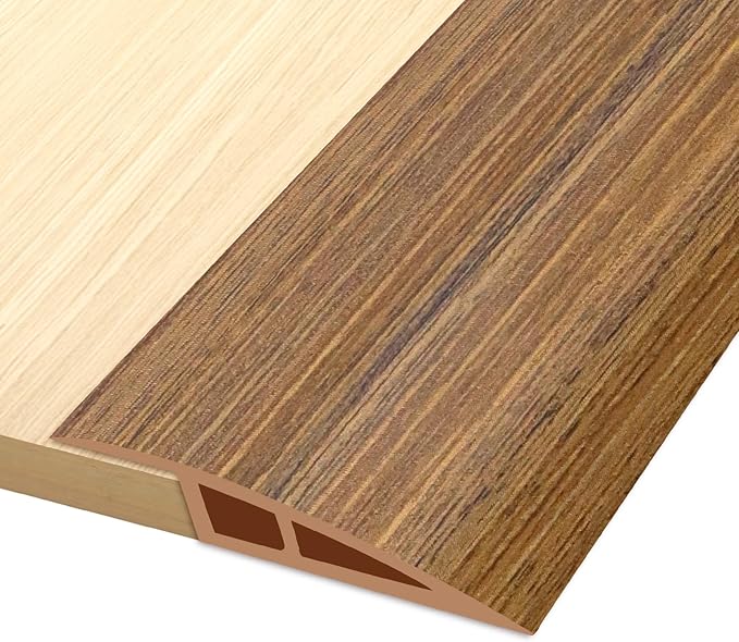 Vinyl Door Threshold Flooring Transition Strip Self Adhesive Carpet Edging Strip for Laminate Doorway Edge Threshold from 2/5" to 3/5" (Light Brown Wood Grain, 6.6 Ft)
