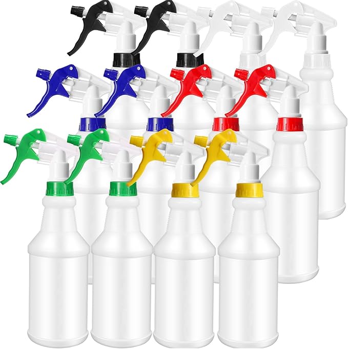 Eccliy 12 Pcs 16 Oz Plastic Spray Bottle, Adjustable Empty Reusable Sprayer for Cleaning, Planting, Water, Bathroom and Kitchen, BBQ, Commercial and Residential(Multicolor,Original)