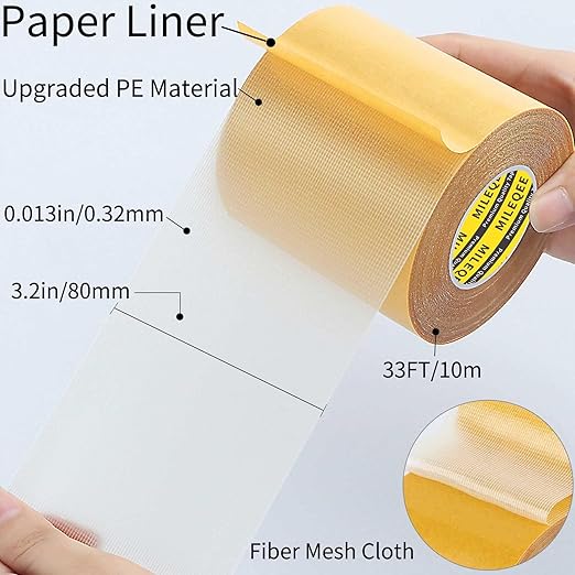 3Pack Double Sided Tape Heavy Duty, 3.2in x 33FT (99FT Total), Universal High Tack Strong Wall Adhesive with Fiberglass Mesh, Super Sticky Resistente Clear Tape, Easy Use Mounting Tape
