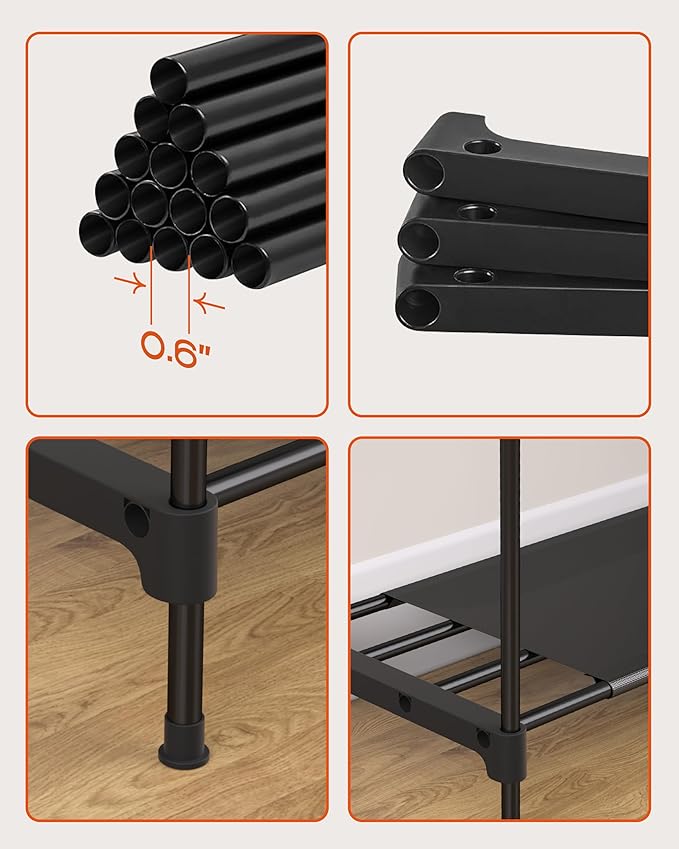 Clothes Rack, Portable Closet, 81.1 Inch Large Capacity Wardrobe Closet, Clothes Storage Organizer with Shelves and 3 Hanging Rods, Easy to Assembly, Black PCT033B01