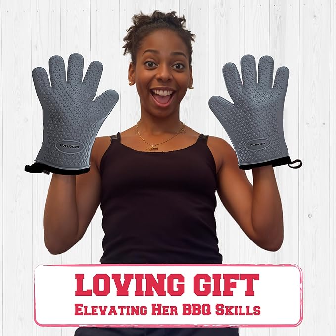 KITCHEN PERFECTION Silicone Smoker Oven Gloves For Women -Extreme Heat Resistant BBQ Gloves -Handle Hot Food Right on Your Smoker Grill Fryer|Waterproof Oven Mitts Grill Gloves |Superior Set+3 Bonuses