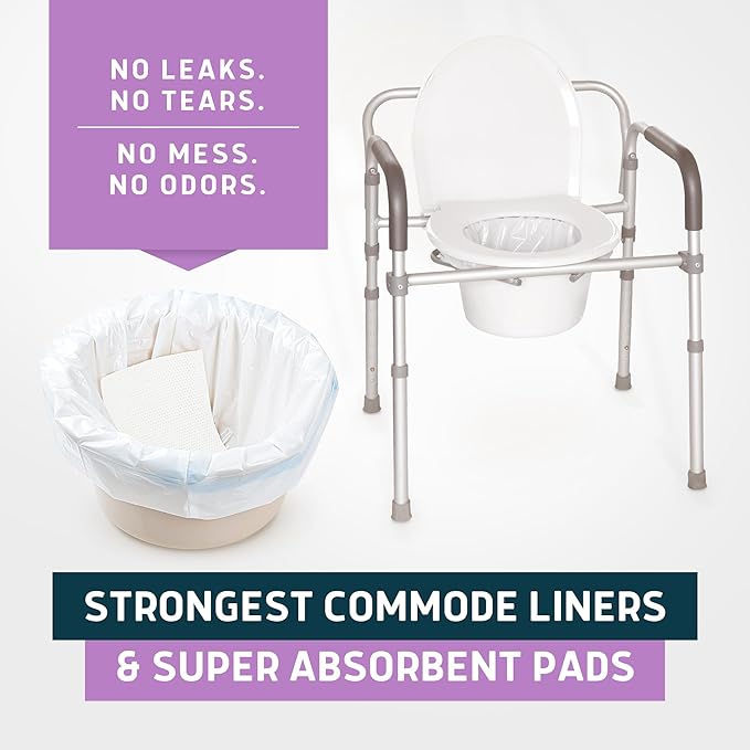 Lunderg Commode Liners with Absorbent Pads - Lavender Scent Medical Grade 150 Count Universal Fit - Disposable Bedside Commode Liners and Pads for Adult Chairs, Portable Buckets & Camping Toilet Bags