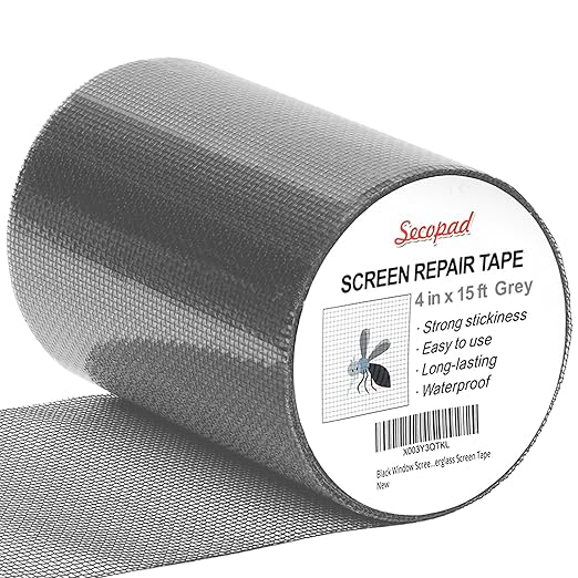 Grey Window Screen Repair Tape, 4 in X 15 FT (180IN) Screen Repair Kit for Windows or Doors, Strong Adhesive Fiberglass Mesh Patch Tape