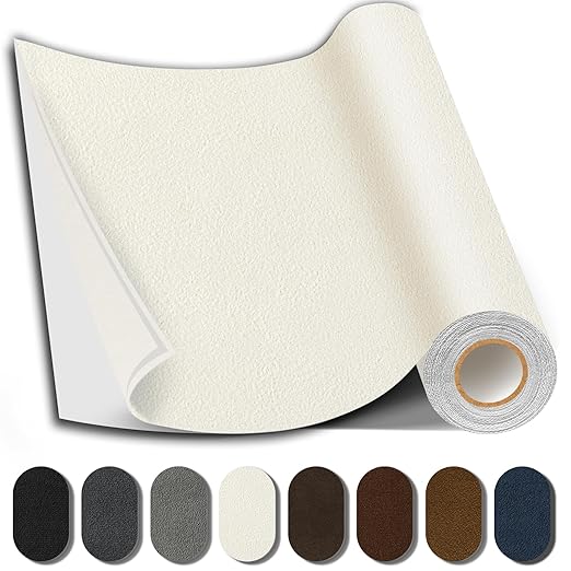 Suede Repair Patch, 17X158 Inch Fabric Large Repair Tape, Self-Adhesive Patches for Furniture, Sofa, Car Interior, Shoes, Hand Bag, Clothing (Beige, 17X158 Inch)
