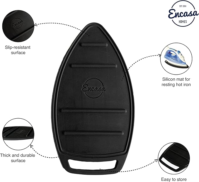 Encasa XO Silicon Mat for Hot Iron Rest - Heat Resistant, Anti - Slip, Thicker Pad for Protecting Your Table During Ironing, Non-Burning, Machine Washable, Durable - Black