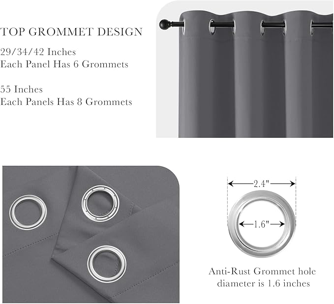PONY DANCE Blackout Curtains for Bedroom 80 inch Long 2 Panels Set, Thermal Insulated Drapes Noise Reducing Solid Grommet Top Window Curtains for Home Decoration and Doorway, W55 x L80 inch, Grey