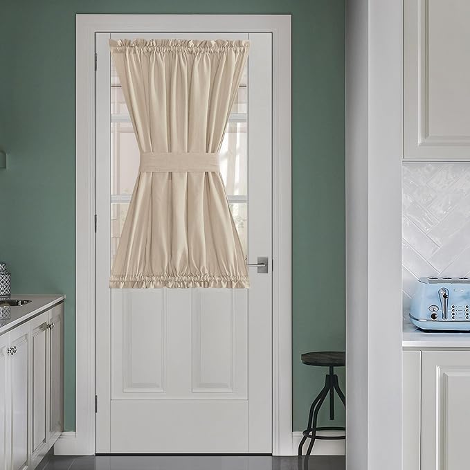 NICETOWN Glass Door Curtain Panel for French Door, Elegant Light Flitering Linen Curtains 40 inches Long for Bedroom Privacy Front Back Shade with Tieback, 1 Panel, 52 inches Wide, Angora