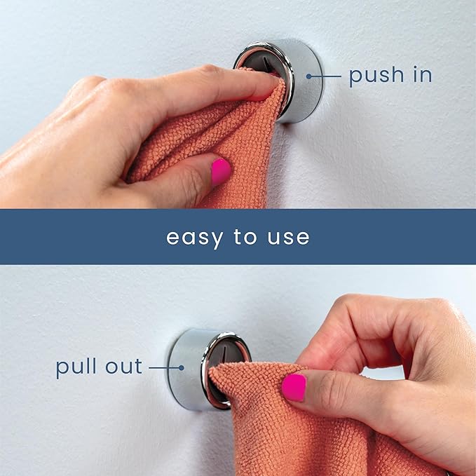 S&T INC. Round Adhesive Push Towel Hooks for Kitchen, Hand and Dish Towels, Grey, 4 Pack