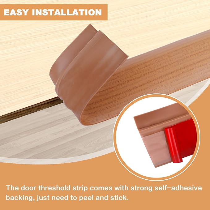 Vinyl Door Threshold Flooring Transition Strip Self Adhesive Carpet Edging Strip for Laminate Doorway Edge Threshold from 1/5" to 2/5" (Yellow Wood Grain, 10 Ft)