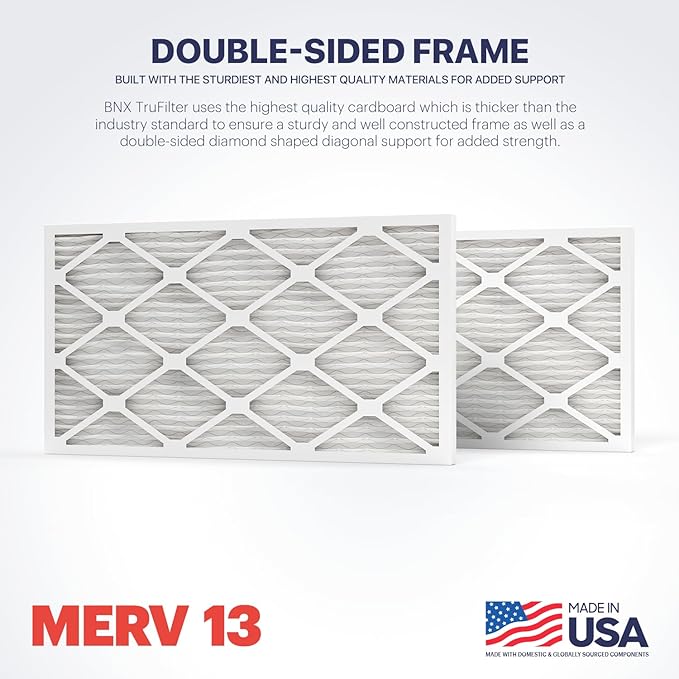 BNX TruFilter 16x30x1 Air Filter MERV 13 (4-Pack) - MADE IN USA - Electrostatic Pleated Air Conditioner HVAC AC Furnace Filters for Allergies, Pollen, Mold, Bacteria, Smoke, Allergen, MPR 1900 FPR 10