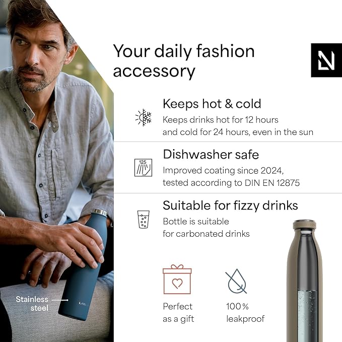 LARS NYSØM Stainless Steel Insulated Water Bottle 12oz 17oz 25oz 34oz 51oz | Insulated Thermo Flask for Hot and Cold Beverages | Leakproof Drinking Bottle (Taupe Brown, 25.4 oz)
