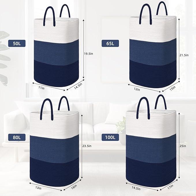 Woven Laundry Basket for Clothes,100 L Large Rectangle Laundry Hampers with Beads Tassel, Nursery Storage Basket for Toys, Tall Dirty Clothes Hamper for Bedroom Aesthetic, Laundry Room Organization