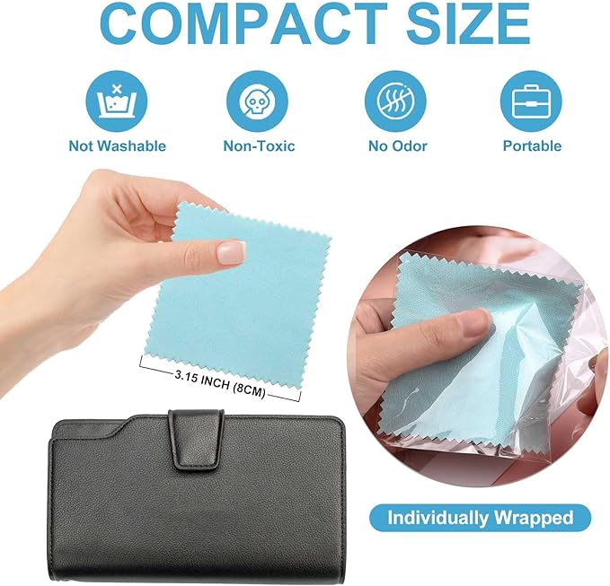 SEVENWELL 50pcs Jewelry Cleaning Cloth Mediumturquoise Polishing Cloth for Sterling Silver Gold Platinum Small Silver Polish 8x8cm