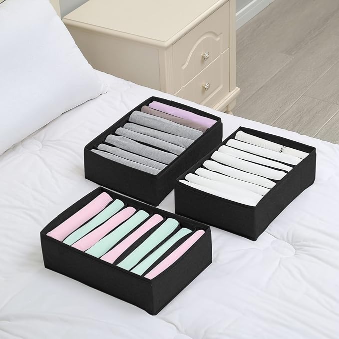 Qozary 4 Pack Drawer Organizers for Clothing, 8 Grids Foldable Closet Organizers and Storage Bins for Bedroom, Dresser Organizer Boxes for Thin T-shirts, Tank Tops