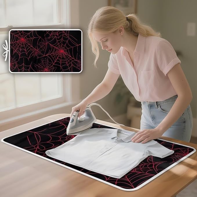 Ironing Mat Red Spider Web Portable Ironing Pad Blanket for Table Top Heat Resistance Foldable Lightweight 32 x 16 Inch Small Ironing Pads for Washer,Dryer,Countertop