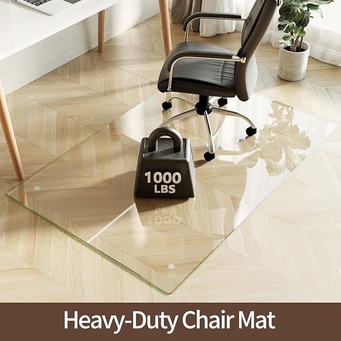 Koonmi Tempered Glass Chair Mat 40"x60" - Premium Office Chair Mat for Hardwood Floors & Low-Pile Carpet with 4 Non-Slip Pads - Thick Scratch-Resistant Surface
