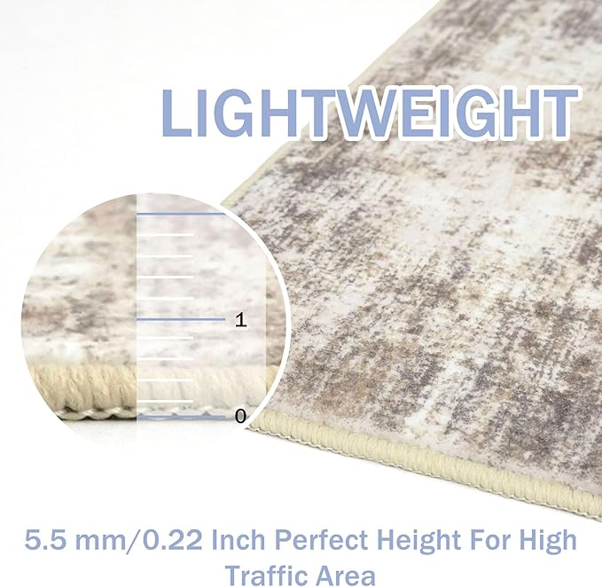 IOHOUZE Abstract Area Rugs 8x10 Ft Washable Large Rugs for Living Room, Non Slip Dining Room Rug, Printed Faux Wool Rugs for Bedroom, Floor Carpet for Office Nursery Playroom, Beige Brown