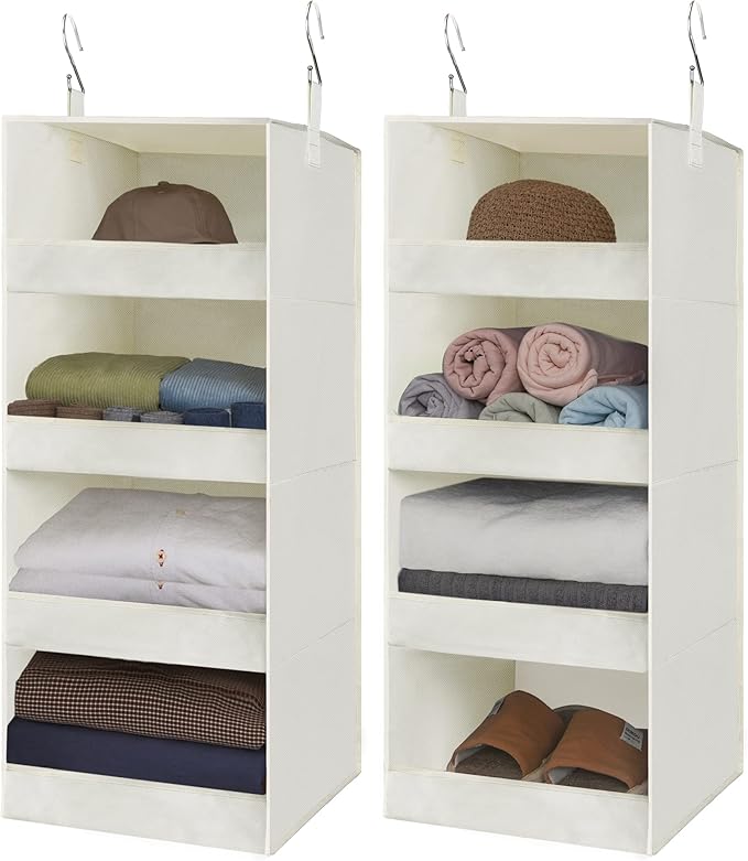 GRANNY SAYS 4-Shelf Hanging Organizer, Closet Hanging Shelves, Space Saver for Bedroom & Living Room, Beige, 2-Pack