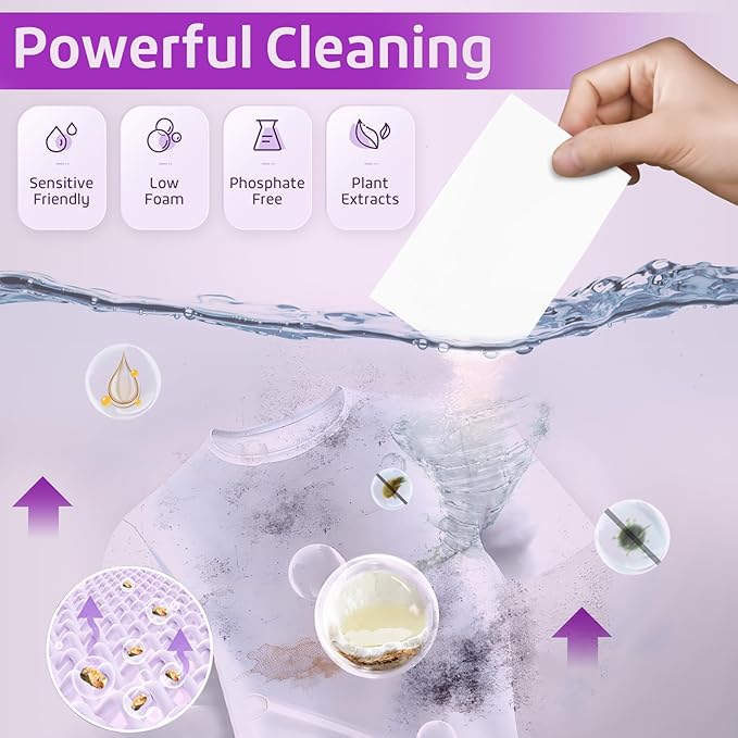 Poesie Laundry Detergent Sheets Lavender Scent 160 Count Soap Sheets Non-Plastic Hypoallergenic Portable Liquidless HE Washing Detergent Strips for Save Place Traveling No Waste