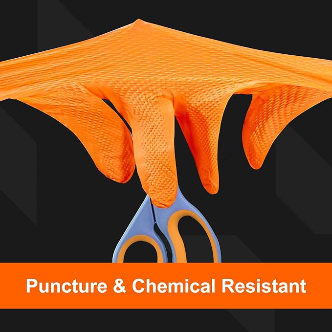 GLOVEWORKS Heavy-Duty Nitrile Gloves, Disposable, Latex Free, 8 Mil, Orange, Diamond Grip Glove