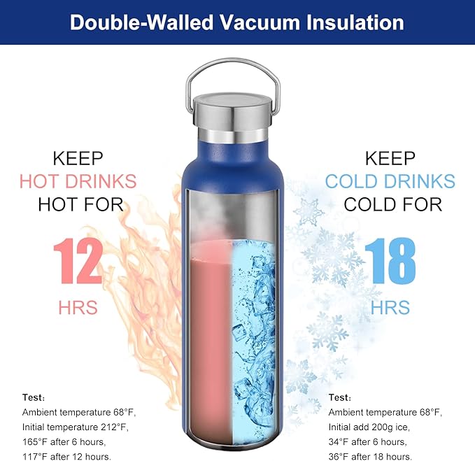 Neihepal 20 oz Insulated Water Bottles Bulk 2 Pack,Stainless Steel Double Wall Sport Bottle with Lid of Handle,Metal Reusable Thermoses Flask for School,Cyclists,Hikers,Gift (Mix,Set of 2)