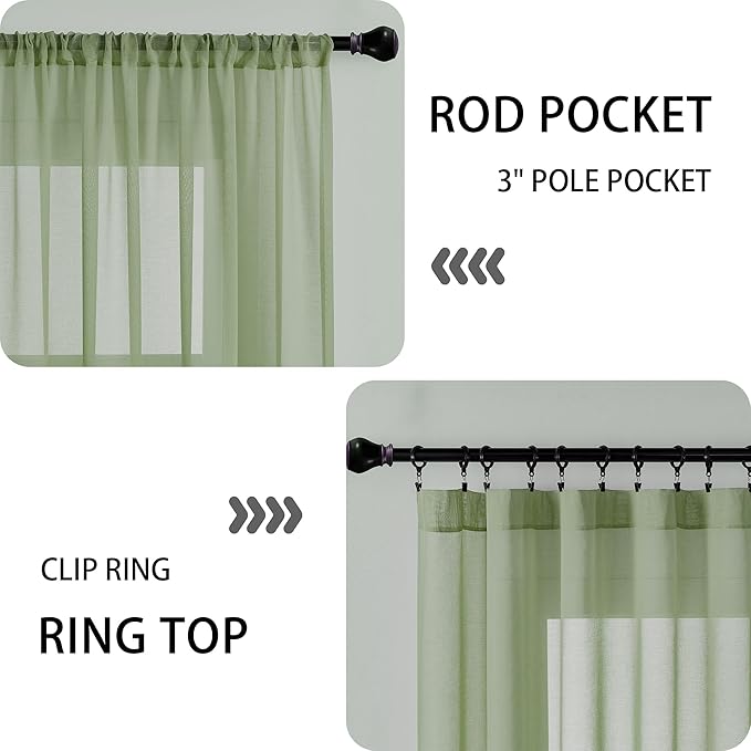 Tollpiz Sheer Door Curtain Closet Linen Textured Curtains Sheer Doorway Light Filtering Voile Patio Door Rod Pocket Curtain French Door, 54 x 72 inches Long, Sage Green, Set of 1 Panel