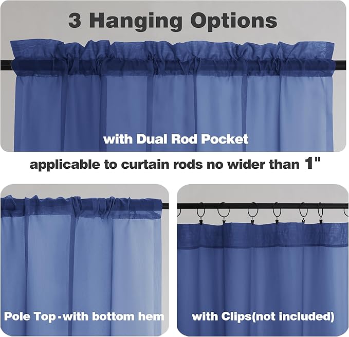 Chyhomenyc Royal Blue Sheer Curtains 78 Inches Long 2 Panels Set for Living Room, Light Filtering Voile Lightweight Bedroom Curtains, Rod Pocket Solid Window Treatment Drapes, Each 42W x 78L