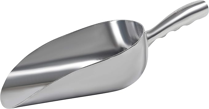 Cast Aluminum Utility Scoop - 58 oz. - Round Bottom, ice scoop For Multi-Purpose Use, With Finger Groove Handle (58 oz.)