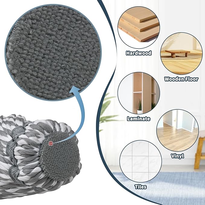 Self-Wringing Twist Mop for Floor Cleaning, Long Handled Microfiber Floor Mop with Top Scouring Pad for Kitchen, Hardwood, Restaurant, Bathroom, Garages, Warehouses, Office, 64-inch , Grey