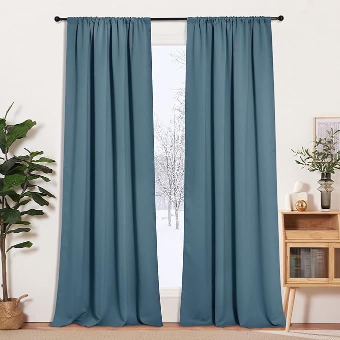 RYB HOME Blue Blackout Curtains for Living Room Ceiling to Floor Privacy Window Curtains Room Darkening Drapes for Bedroom Office, W52 x L108 inch, 2 Panels, Slate Blue