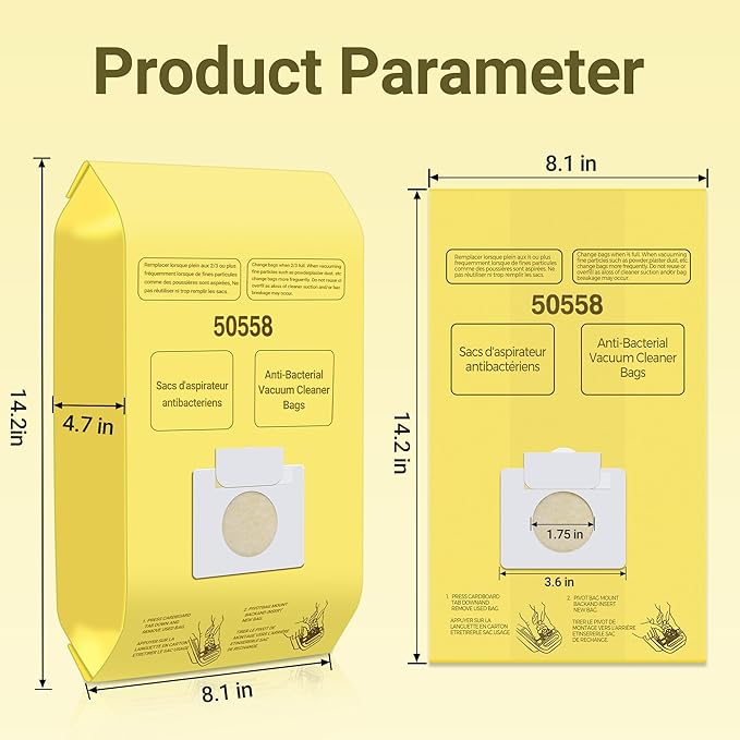 50558 Vacuum Cleaner Bags Replacement for Kenmore Canister Type C/Q 5055, 50555, 50557, 50558 and Pana·sonic Type C-5, C-18, 200 Series, 400 Series, 600 Series, 800 Seires Vacuum - 10 Pack