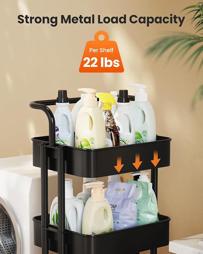 Pipishell 4 Tier Mesh Utility Cart, Rolling Metal Organization Cart with Handle and Lockable Wheels, Multifunctional Storage Shelves for Kitchen Living Room Office White, PIUC12W