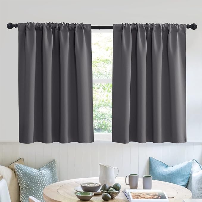 RYB HOME Blackout Curtains for Bedroom, Small Window Valances Tiers Curtain Set Light Block Privacy Drapes for Kitchen Kids Nursery Bathroom, W 52 x L 36 per Panel, Grey, 1 Pair