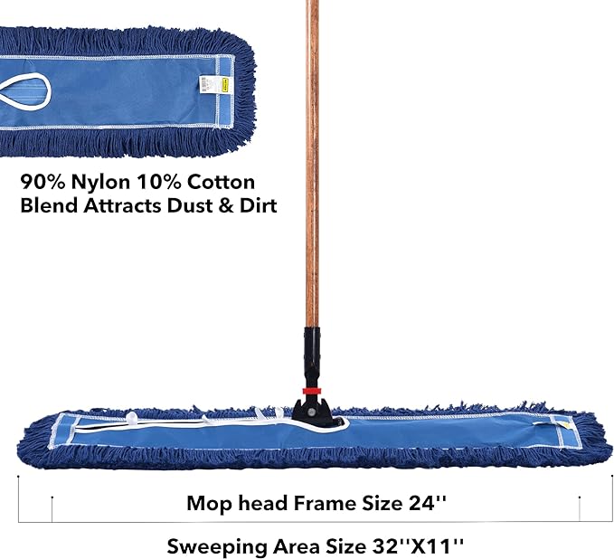 Matthew Cleaning 24'' Industrial Strength Cotton Dust Mop Refill Washable Replacement Heads for Residential & Commercial Use Fit Standard Dust Mop Frames, Hardwood, Laminate, Concrete Floors 12 Pack