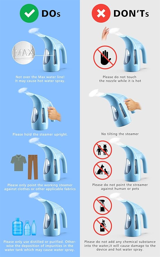 HiLIFE Steamer for Clothes, Portable Handheld Design, 240ml Big Capacity, 700W, Strong Penetrating Steam, Removes Wrinkle, for Home, Office(ONLY FOR 120V) (Sky Blue)