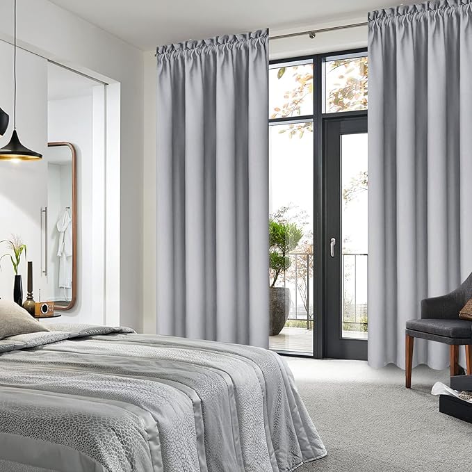 DWCN Blackout Curtains Room Darkening Thermal Insulated Bedroom Curtains Window Curtain Panels, 38 x 84 inches Long, Set of 2 Silver Grey Rod Pocket Drapes