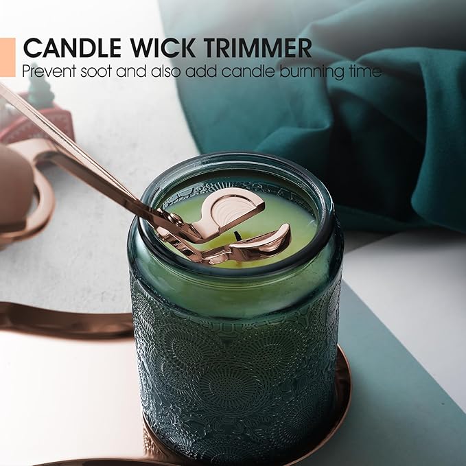 PATOISE 3 in 1 Candle Accessory Set Mini, Candle Wick Trimmer Cutter, Candle Snuffer, Candle Wick Dipper in Gift Package for Candle Aromatherapy Lovers(3PCS Rose Gold)