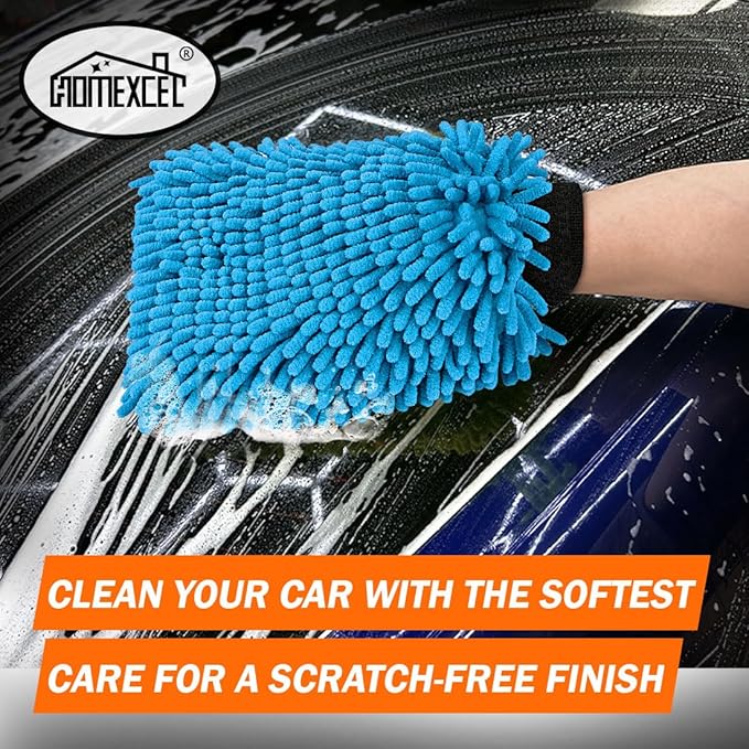 HOMEXCEL Car Wash Mitt, 2PK Chenille Microfiber Wash Mitt, Scratch-Free & Lint-Free, Rich Foam, Highly Absorbent, Double Sided, Perfect for Car Washing and Detailing, 10.2" x 6.7 ", Blue