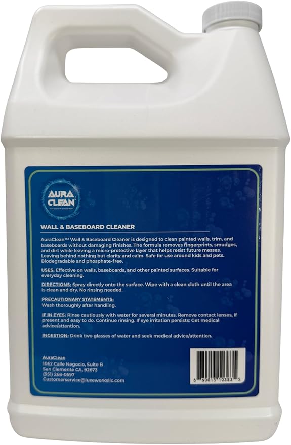 Wall & Baseboard Cleaner - Safe for Painted Walls & Trim | Eco-Friendly, No-Rinse, Kid & Pet-Safe | Anti-Resoil, Streak-Free Finish | Made in the USA | Refill - 1 Gallon (128 Fl Oz)